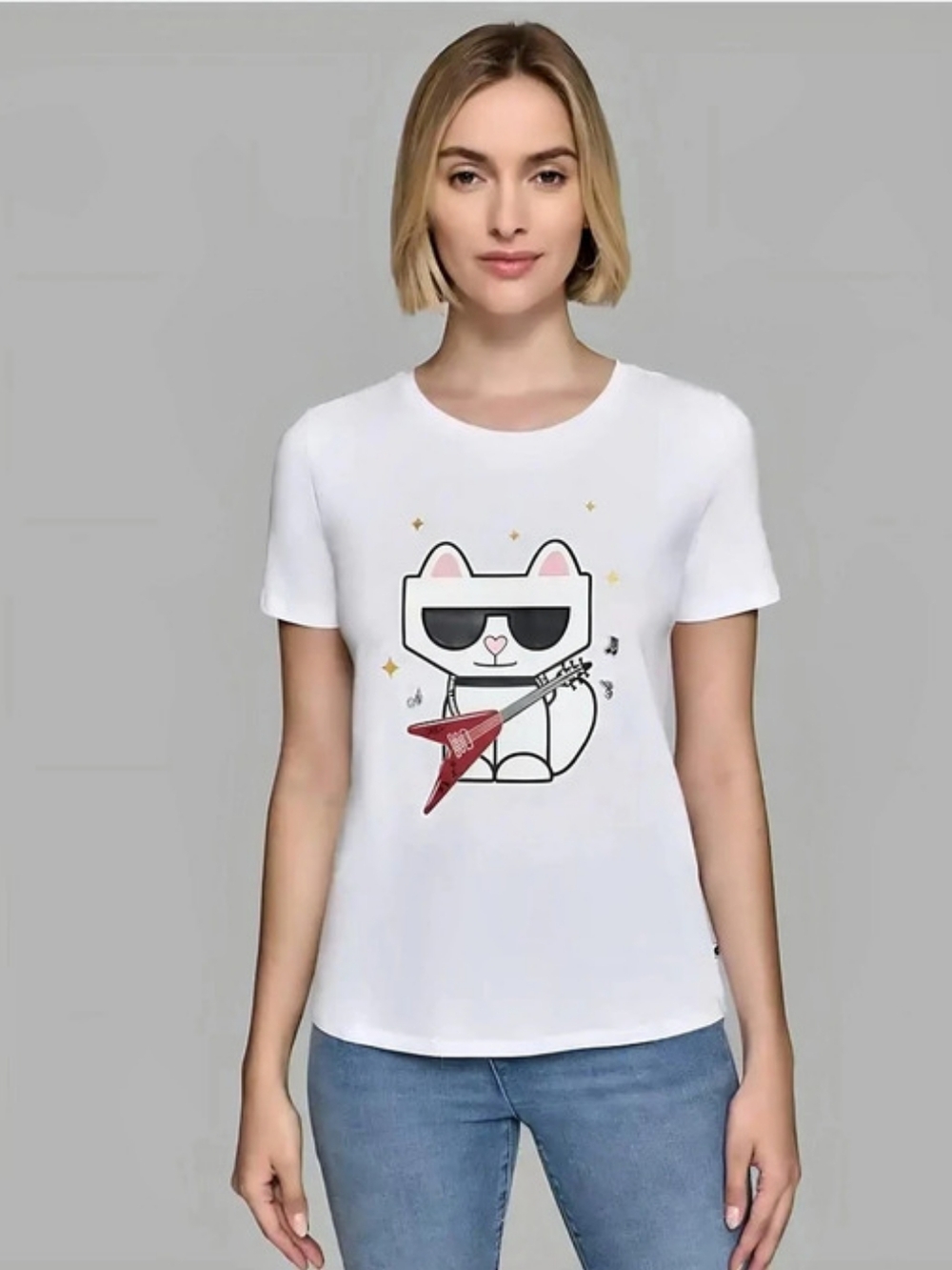 Karl Lagerfeld Rocker Choupette Guitar Graphic T-Shirt White